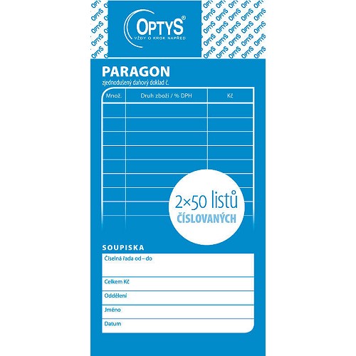1092 - Paragon obchodní, 2x50 l., číslovaný